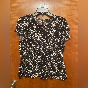 Black and White Linen Blend Blouse